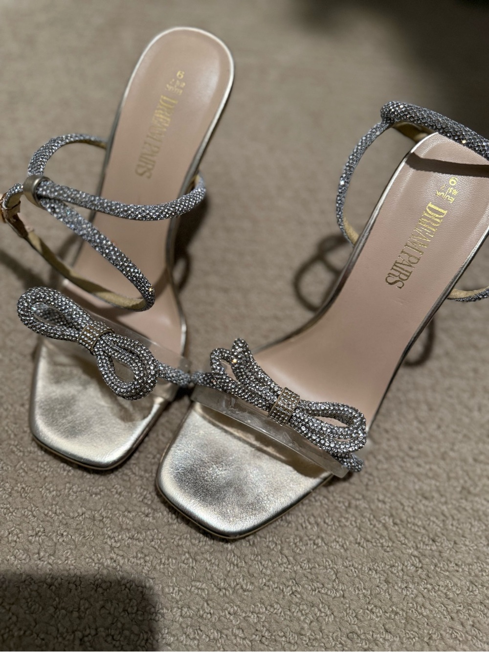Dream Pairs Silver Crystal Bow Strappy Heels